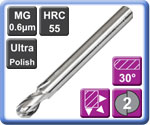 2 Flute Ball Nose End Mills for Aluminium 30 Helix Ultra Polished