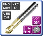 2 Flute Ball Nose End Mills for Titanium and HRSA AlTiN-ZrN Coated